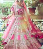 Pink embroidered cotton semi stitched lehenga