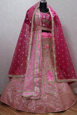Pink embroidered cotton semi stitched lehenga 2