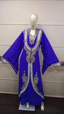 Blue Zari Work Chiffon Polyester Islamic Party Wear Festive Kaftan Jacket 1