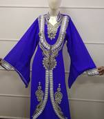 Blue Zari Work Chiffon Polyester Islamic Party Wear Festive Kaftan Jacket
