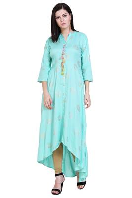 Turquoise printed cotton kurtas-and-kurtis 1