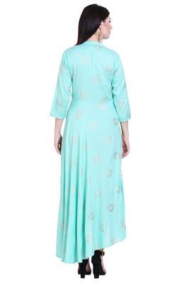Turquoise printed cotton kurtas-and-kurtis 2