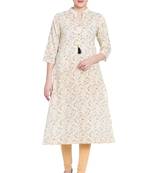 Off-white printed cotton kurtas-and-kurtis