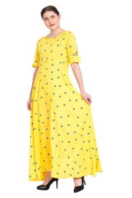 Yellow printed cotton kurtas-and-kurtis 3