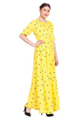 Yellow printed cotton kurtas-and-kurtis 4