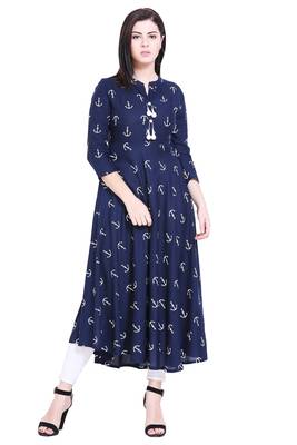 Blue printed cotton kurtas-and-kurtis 1