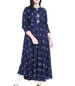 Blue printed cotton kurtas-and-kurtis