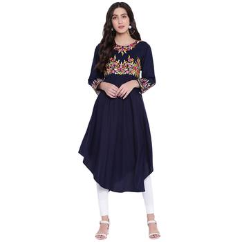 Dark-blue embroidered cotton kurtas-and-kurtis 1