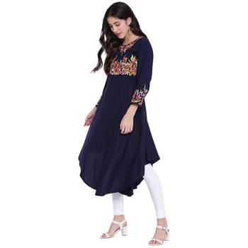 Dark-blue embroidered cotton kurtas-and-kurtis 3