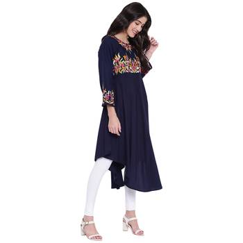 Dark-blue embroidered cotton kurtas-and-kurtis 4