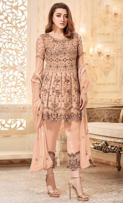 Orange embroidered net salwar 1