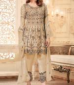 Yellow embroidered net salwar