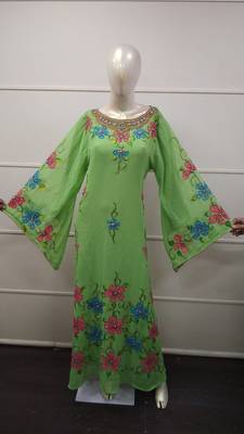 Green Zari Work Chiffon Polyester Islamic Party Wear Festive Kaftan 1