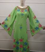 Green Zari Work Chiffon Polyester Islamic Party Wear Festive Kaftan