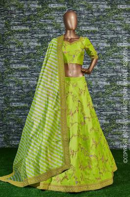 Amazing Bright Green Embroidered Wedding Designer Lehenga Choli Dupatta Set 2