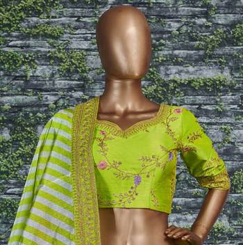 Amazing Bright Green Embroidered Wedding Designer Lehenga Choli Dupatta Set 3