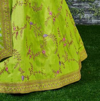 Amazing Bright Green Embroidered Wedding Designer Lehenga Choli Dupatta Set 4
