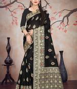 Black woven cotton silk saree with blouse