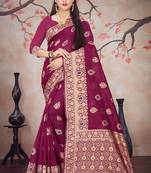 Wine woven cotton silk saree with blouse