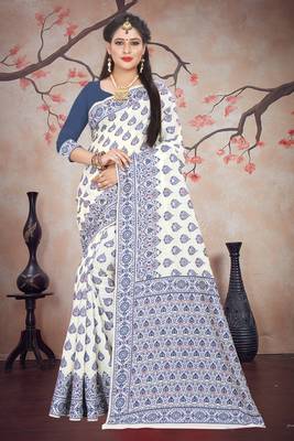 Royal blue woven cotton silk saree with blouse 1