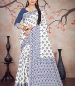 Royal blue woven cotton silk saree with blouse