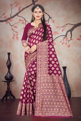 Wine woven cotton silk saree with blouse 1