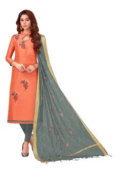 Peach Embroidered Cotton Salwar
