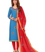 Blue Embroidered Cotton Salwar