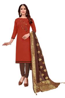 Maroon Embroidered Cotton Salwar