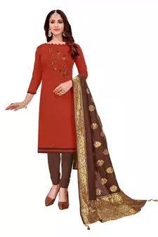 Maroon Embroidered Cotton Salwar