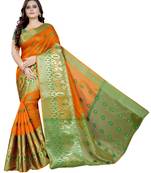Orange woven cotton poly saree with blouse
