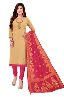 Beige Embroidered Cotton Salwar