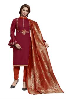 Maroon Embroidered Cotton Salwar