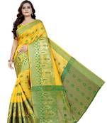 Yellow woven cotton poly saree with blouse