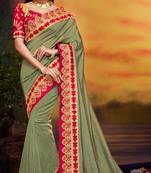 Olive embroidered satin saree with blouse
