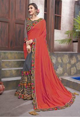 Orange embroidered georgette saree with blouse 1