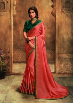 Peach Embroidered Silk Saree With Blouse 1