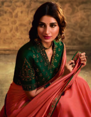 Peach Embroidered Silk Saree With Blouse 2