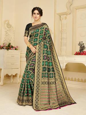 Black woven silk blend saree with blouse 1