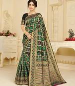 Black woven silk blend saree with blouse