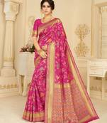Magenta woven silk blend saree with blouse