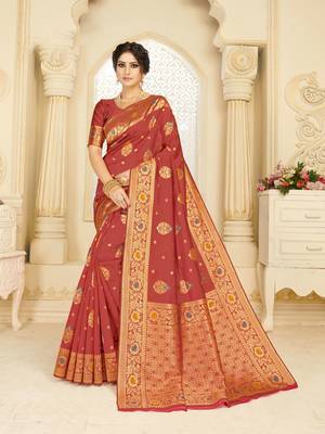 Maroon woven silk blend saree with blouse 1