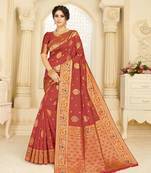 Maroon woven silk blend saree with blouse