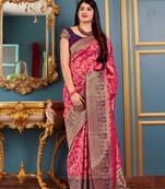 Rani Pink Woven Banarasi Silk Saree With Blouse