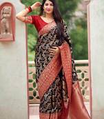 Black woven banarasi silk saree with blouse
