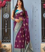 Purple woven banarasi silk saree with blouse
