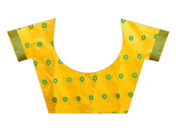 Yellow woven cotton poly saree with blouse 4