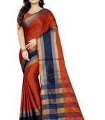 Orange Woven Cotton Poly Saree With Blouse