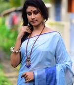 Blue Color Cotton linen saree