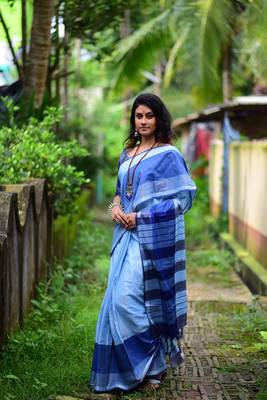 Blue Color Cotton linen saree 2